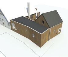 Eksisterende hus, mellembygning og tilbygning