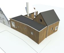 Eksisterende hus, mellembygning og tilbygning